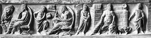 Philosophers, Relief from a sarcophagus, 2nd century A.D, Inv. Sk 844, Antikensammlung Staatliche Museen zu Berlin