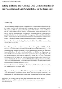 Cover Artikel "Eating at Home and 'Dining' Out? Commensalities in the Neolithic and Late Chalcolithic in the Near East"