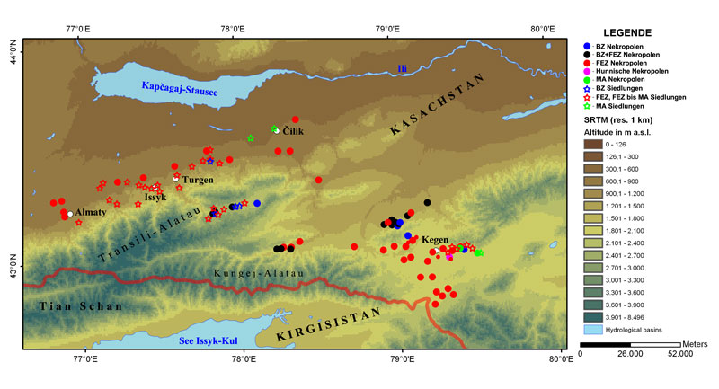 Overview of geoarchaeological research at Zhetisu, south-eastern Kazakhstan (archaeological results) | © Anton Gass Overview of geoarchaeological research at Zhetisu, south-eastern Kazakhstan (archaeological results) | © Anton Gass