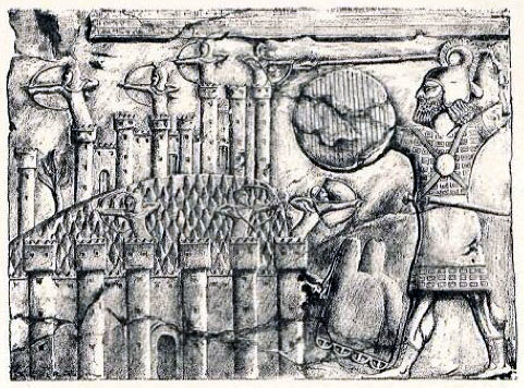 Taking of a town in Urartu by the Assyrians; Drawn by Faucher-Gudin, from the drawing by Botta