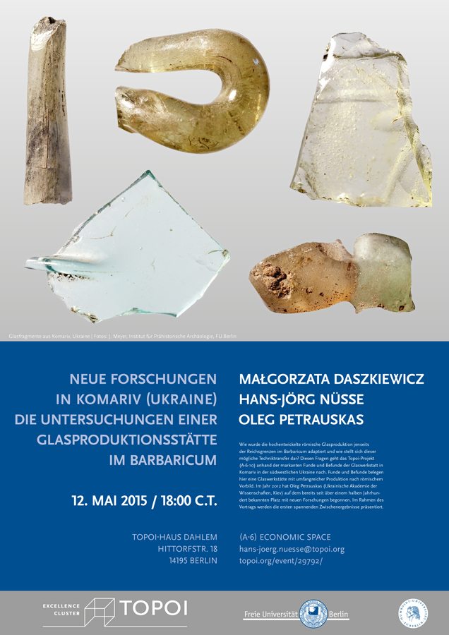Poster with pieces of glass from Komariv, Ukraine (Photos: J. Meyer, Institut für Prähistorische Archäologie, FU Berlin)