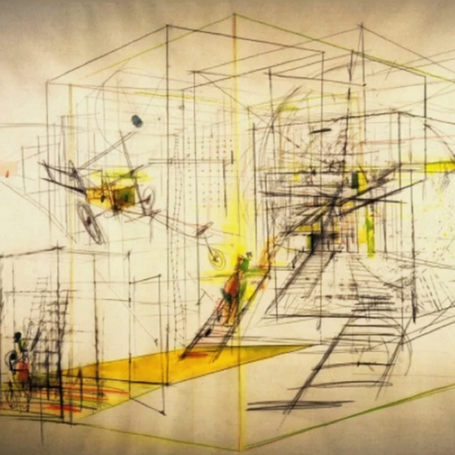 Mobiles Labyrinth, Skizze zur Stadtvision "New Babylon" von Constant Nieuwenhuys 1968